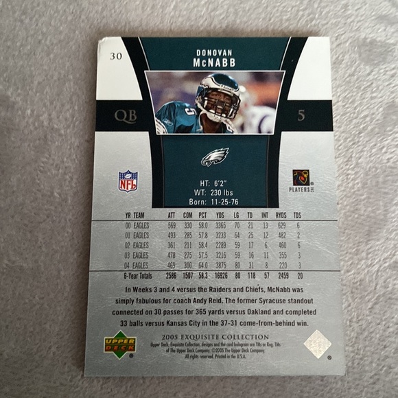 Donovan McNabb Numbered 148/150 Exquisite Collection Eagles Football Card - Picture 3 of 3